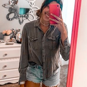 AMERICAN EAGLE Army Green Boyfriend Button Up